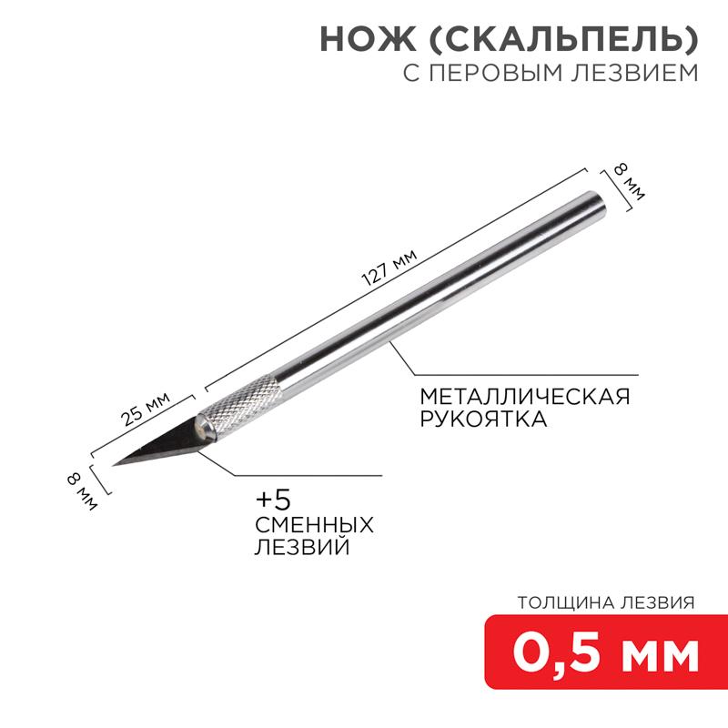 Нож с перовым лезвием, 5 запасных лезвий (скальпель) | 12-4910 | REXANT — фото 1 | Sento