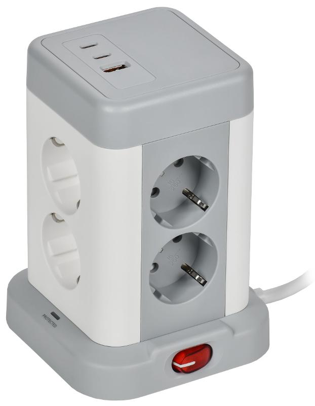DOMINIC Удлинитель У08K 1,5м 3х1мм2 USB A+C 20Вт сер | DN-YP30-16-08-01-ZKU-K41 | IEK — миниатюра 1