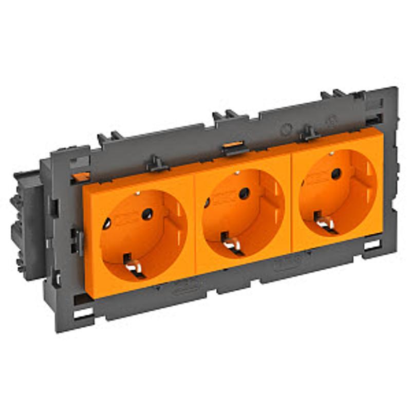 Розетка тройная 0° Modul45connect с з/к, 250 В, 16A (оранжевый) (STD-D0C8 ROR3) | 6120454 | OBO Bettermann — миниатюра 2