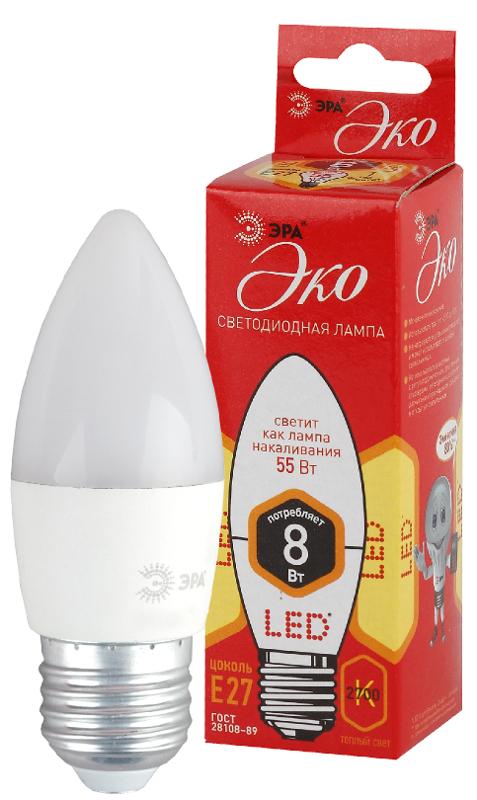Лампа светодиодная RED LINE ECO LED B35-8W-827-E27 E27 / Е27 8Вт свеча теплый белый свет | Б0030020 | ЭРА — миниатюра 1