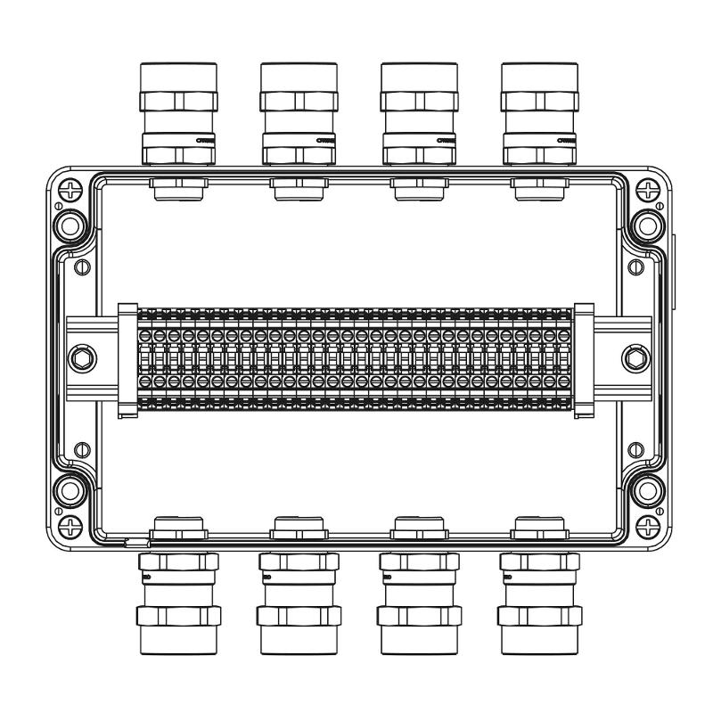 Коробка клеммная Ex из алюминия; 1Ex e IIC Т5 Gb / Ex tb IIIB T95°C DbIP66 ;Клеммы 4 кв.мм - 30 шт.; А,С: ввод D5,5-13мм под небронированныйкабель Ni — DKC (ДКС)