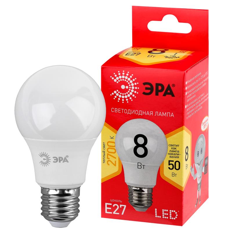 Лампа светодиодная LED A55-8W-827-E27 R ЭРА (диод, груша, 8Вт, тепл, E27) (10/100/2000) | Б0052659 | ЭРА — миниатюра 1