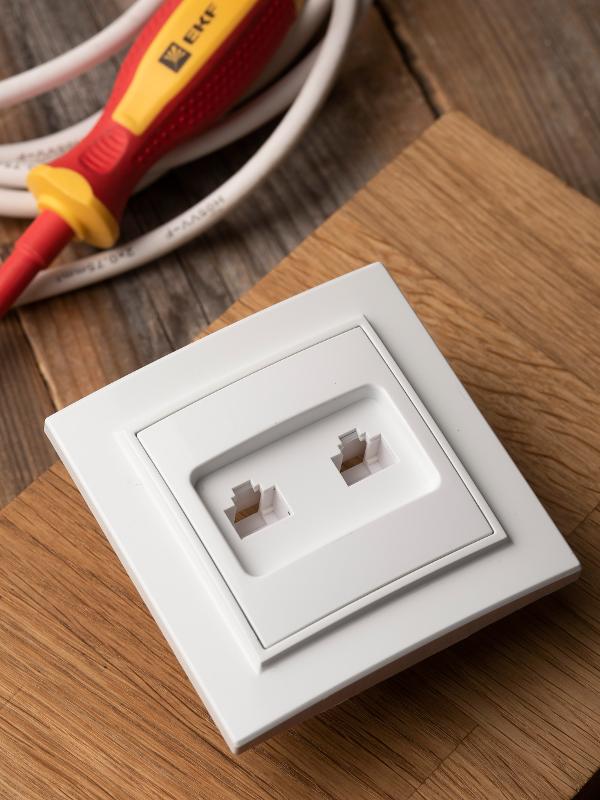 Розетка RJ-45 2-местная СП Минск  белая EKF | ERK02-035-10 | EKF — миниатюра 2