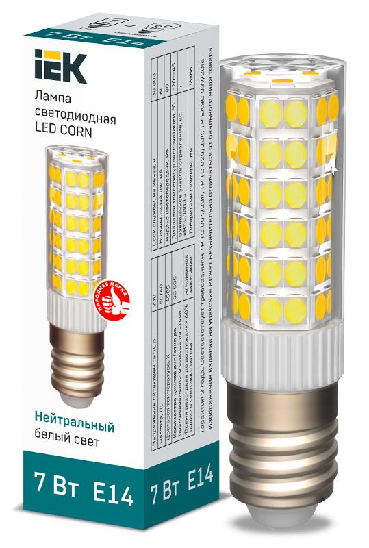 Лампа светодиодная CORN капсула 7Вт 230В 4000К керамика E14 IEK | LLE-CORN-7-230-40-E14 | IEK — IEK (ИЭК)
