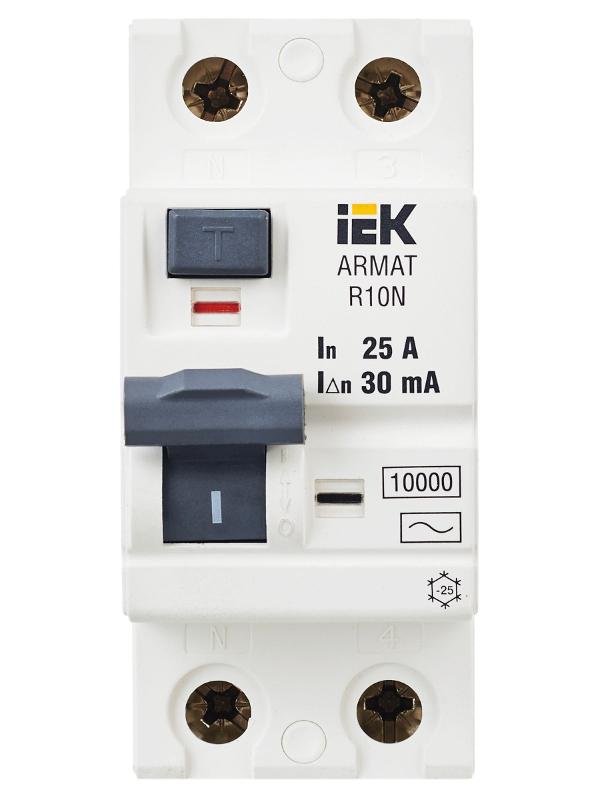Выключатель дифференциальный (УЗО) R10N 2P 25А 30мА тип AC ARMAT | AR-R10N-2-025C030 | IEK — миниатюра 2