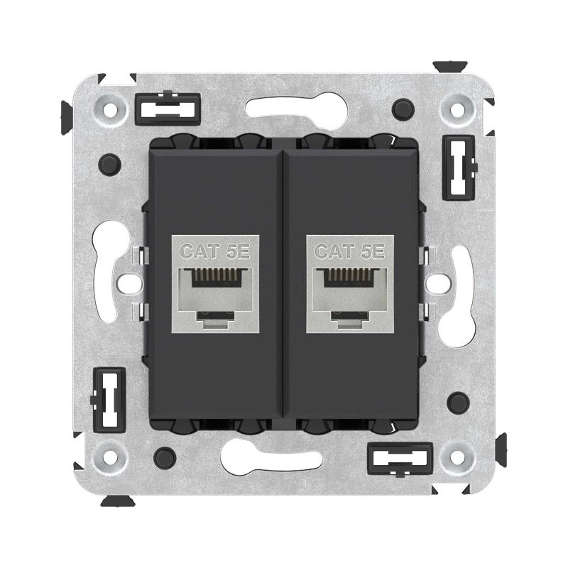Компьютерная розетка RJ-45 без шторки в стену, кат.5e двойная экранированная, "Avanti", "Черный матовый" | 4412764 | DKC — DKC (ДКС)