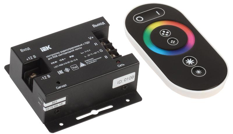 Контроллер с ПДУ радио (черный) RGB 3 канала 216Вт 12В 6А | LSC1-RGB-216-RF-20-12-B | IEK — миниатюра 1