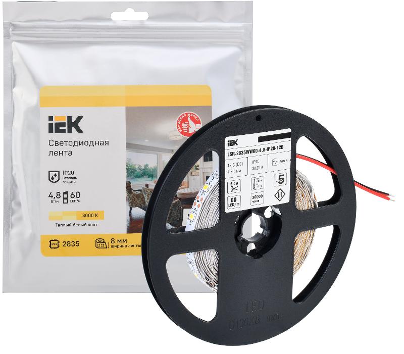Лента светодиодная 5м LSR-2835WW60-4,8-IP20-12В | LSR1-1-060-20-3-05 | IEK — миниатюра 2