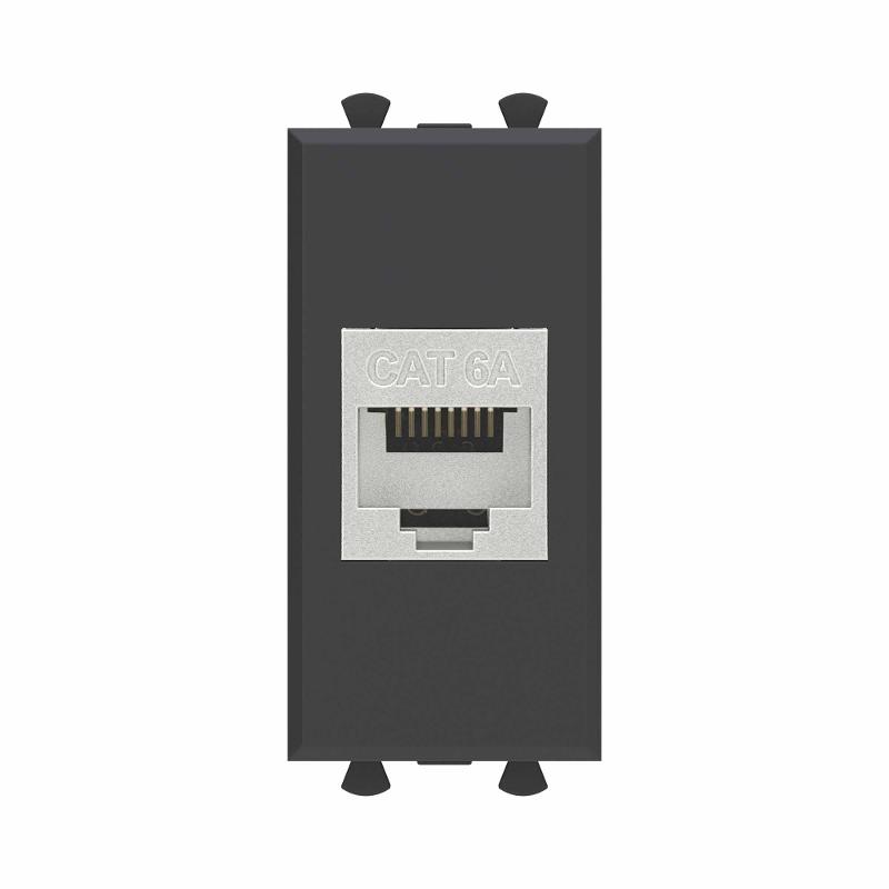 Компьютерная розетка RJ-45 без шторки модульная, кат.6А экранированная, "Avanti", "Черный матовый", 1 модуль | 4412771 | DKC — миниатюра 1