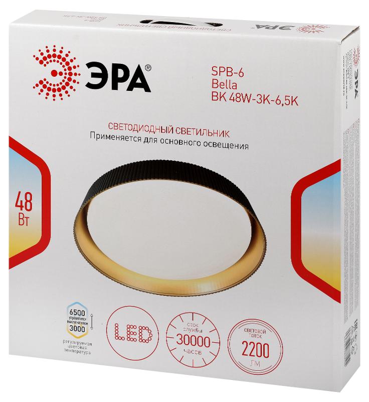 Светильник потолочный светодиодный  Классик без ДУ SPB-6 Bella 48W-3K-6,5K BK 3000-6500К чёрный | Б0070194 | ЭРА — миниатюра 2