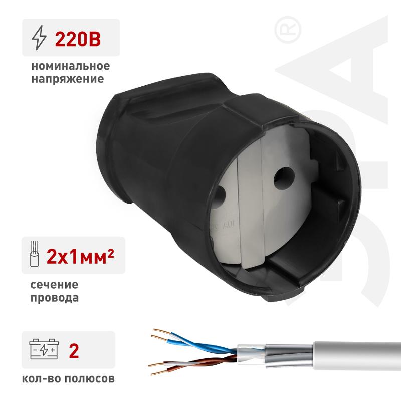 Rx3-B ЭРА Розетка кабельная б/з прямая ПВХ 10A черная (20/8) | Б0039684 | ЭРА — миниатюра 4