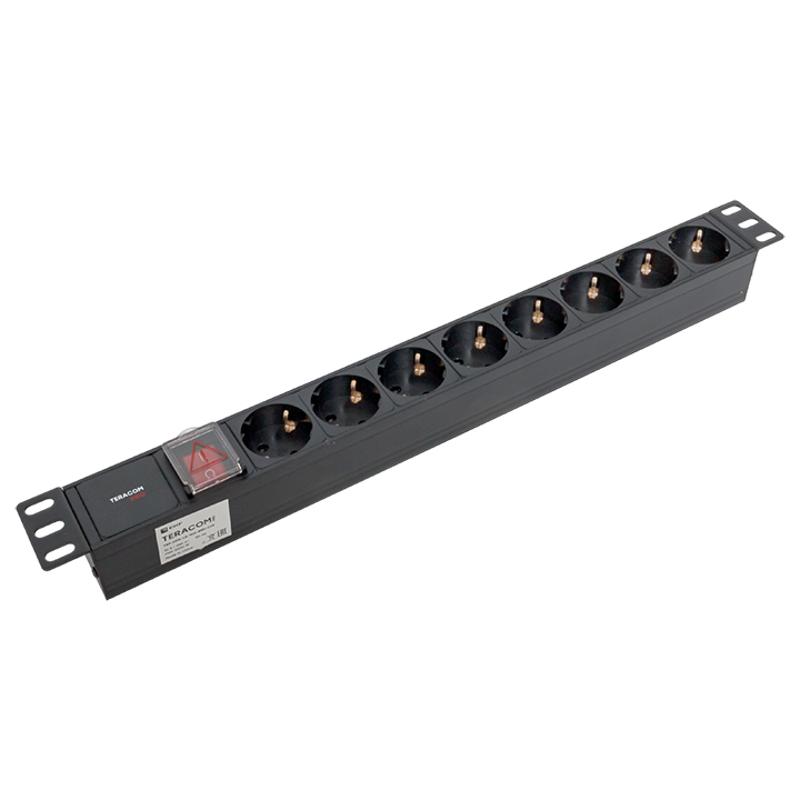 Блок розеток PDU TERACOM PRO 19" 1U 10А/250В 8 розеток Schuko с выключателем разъем C14 | TRP-HPD-LS-10A-8SH-C14 | EKF — миниатюра 9
