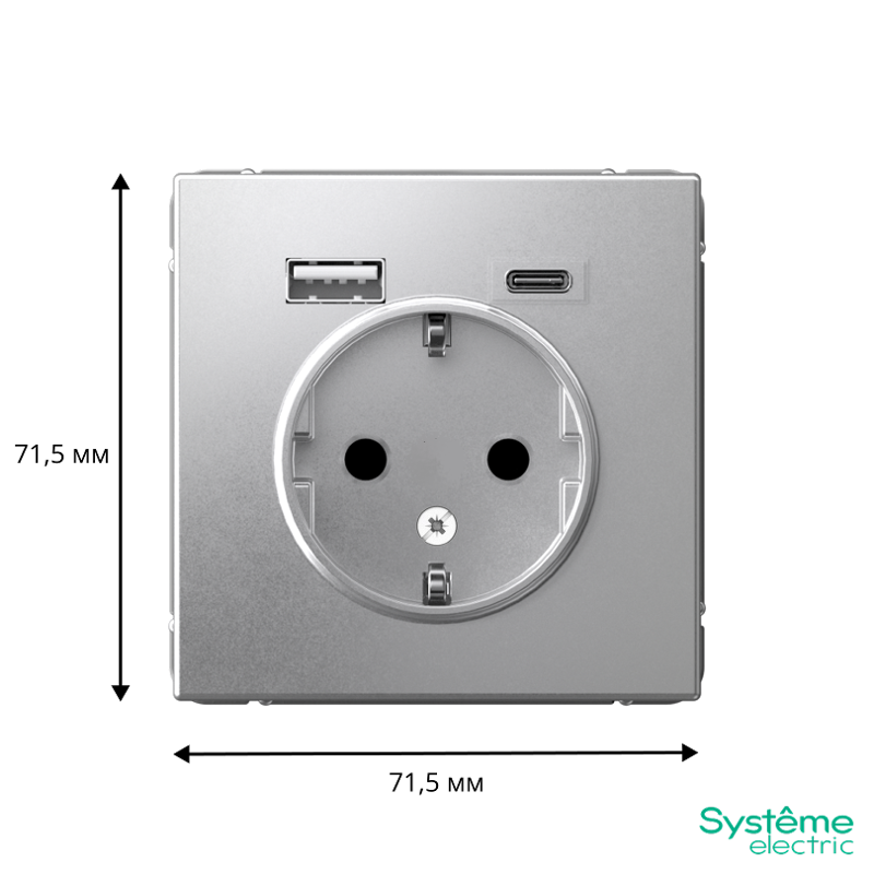 ArtGallery Алюминий Розетка 16А с 2 USB A+C, 5В/2,4А/3,0А, 2х5В/1,5А, механизм | GAL000332 | SE — миниатюра 3