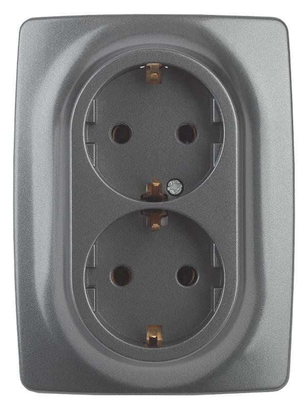 12-2108-12  Розетка 2-ая с заземлением со шторками, 16A-250В, IP20, Эра12, графит | Б0036448 | ЭРА — фото 1 | Sento