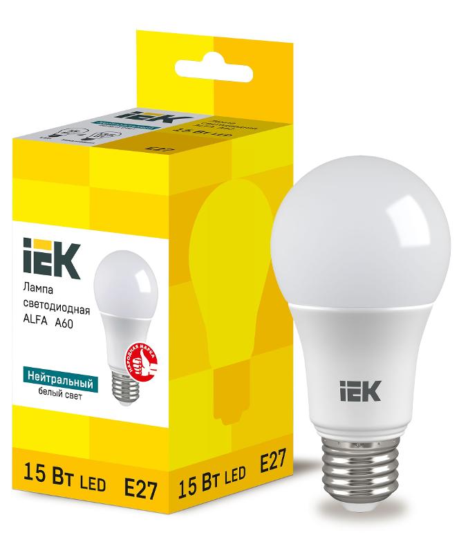 Лампа LED ALFA A60 груша 15Вт 230В 4000К E27 | LLA-A60-15-230-40-E27 | IEK — фото 1 | Sento