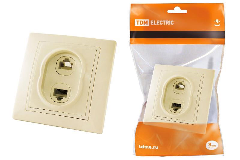 Розетка телефонная RJ11 + компьютерная RJ45 сл. кость "Таймыр" | SQ1814-0123 | TDM — фото 1 | Sento