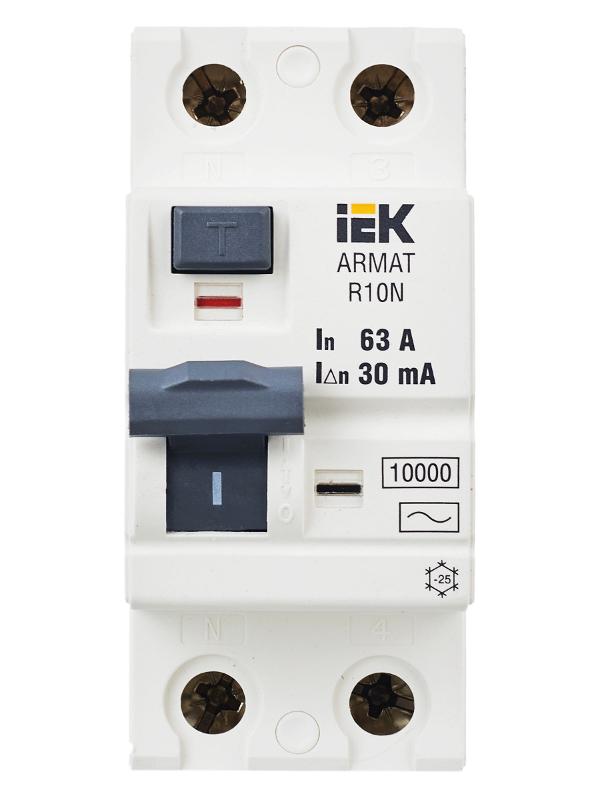 Выключатель дифференциальный (УЗО) R10N 2P 63А 30мА тип AC ARMAT | AR-R10N-2-063C030 | IEK — миниатюра 2