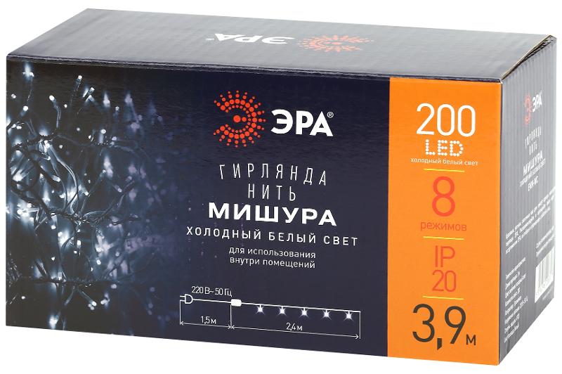 Гирлянда светодиодная  Мишура 3,9 м белый провод, холодный свет, ENIN - WC   220V IP20 (24/576) | Б0047971 | ЭРА — миниатюра 4