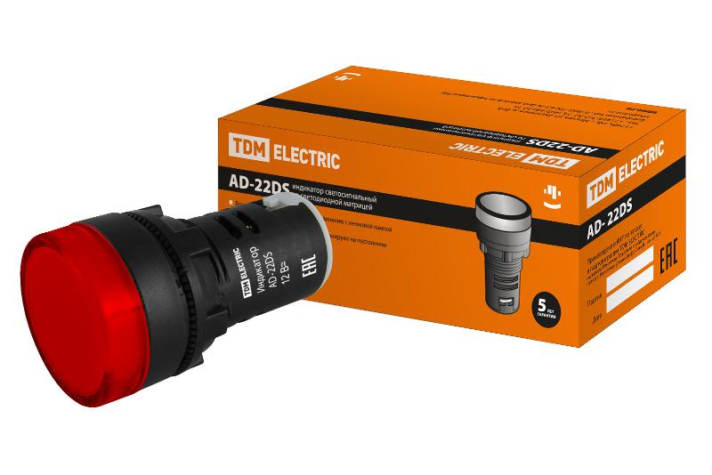 Лампа AD-22DS(LED)матрица d22мм красный 12В AC/DC  | SQ0702-0016 | TDM — фото 1 | Sento