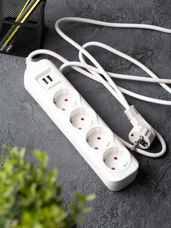 Удлинитель "Эксперт" 4 гнезда 2 метра 16А/3,5кВт с 2 USB 2,1А ПВС 3х1 | UBA16-2USB-4-02i | EKF — миниатюра 6