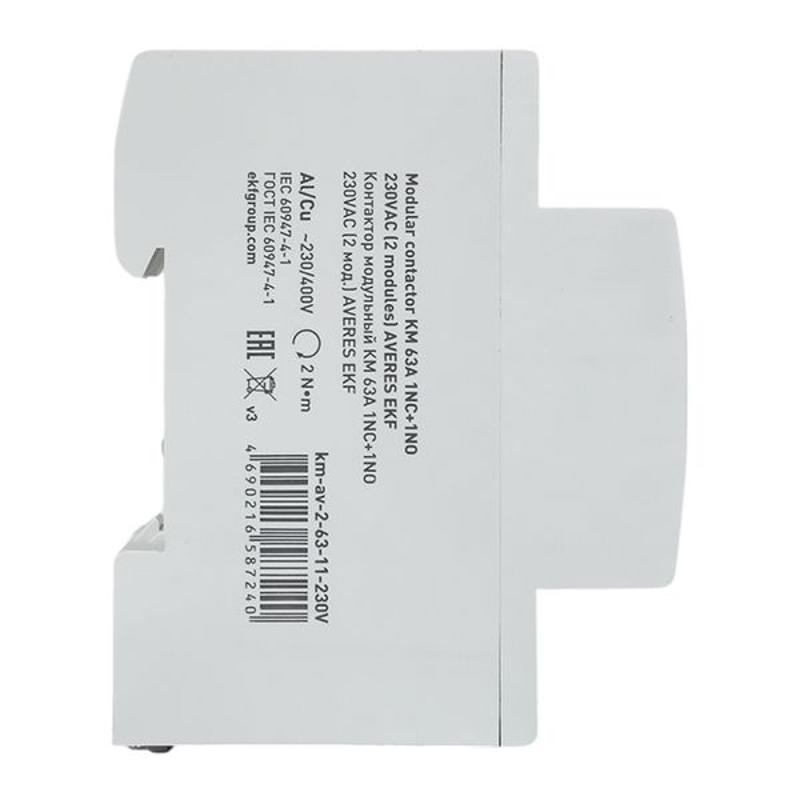 Контактор модульный КМ 63А 1NC+1NO 230VAC (2 мод.) AVERES | km-av-2-63-11-230V | EKF — миниатюра 4