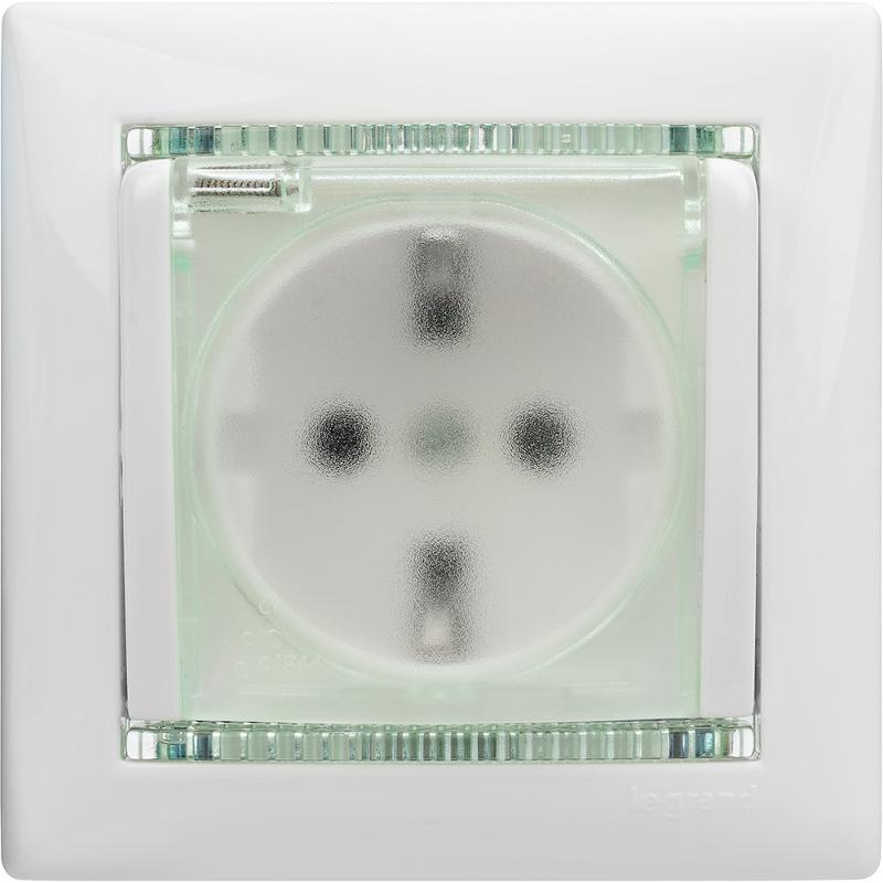 Valena Белый Розетка 1-ая с/з с крышкой и защитными шторками IP44 (к простой рамке) — миниатюра 14