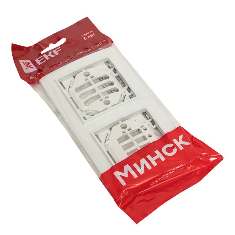 Минск Рамка 2-местная горизонтальная белая EKF  Basic | ERM-G-302-10 | EKF — миниатюра 6