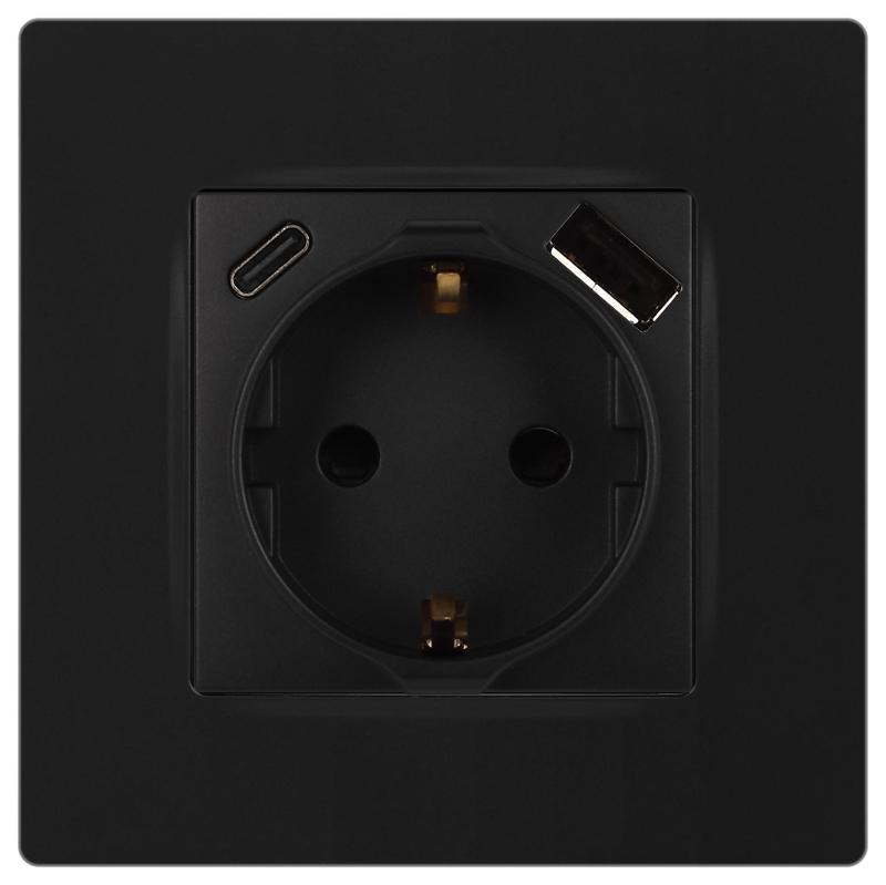 Розетка  Серия 12 12-4108-05 2P+E 16A-250В со шторками с USB type-A+C 5В-3А антрацит | Б0067707 | ЭРА — миниатюра 5