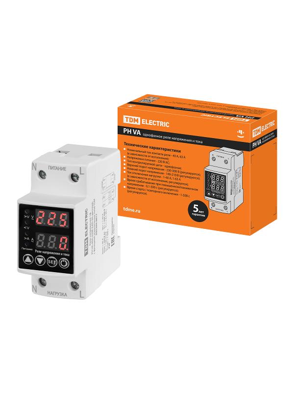 Реле напряжения 1ф РН VA-40А-220В (LED-VA-дисплей, с функцией ограничения тока) | SQ1504-0017 | TDM — TDM ELECTRIC