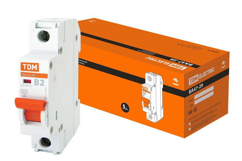 Выключатель автоматический однополюсный ВА47-29 2А B 4,5кА | SQ0206-0002 | TDM — TDM ELECTRIC