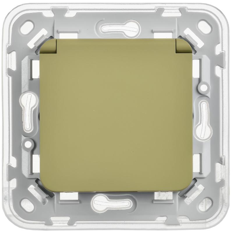 FLITE Розетка с заземлением со шторками с крышкой быстрозажимные клеммы 16А IP44 РСшкр11-1-44-ФлО оливковый | FI-R16-16-1-44-K26 | IEK — миниатюра 2