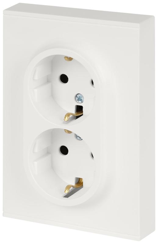 Розетка Arktik 16-2104-08 двойная с заземлением 2X2P+E Schuko 16А-250В белый матовый | Б0070451 | ЭРА — миниатюра 3