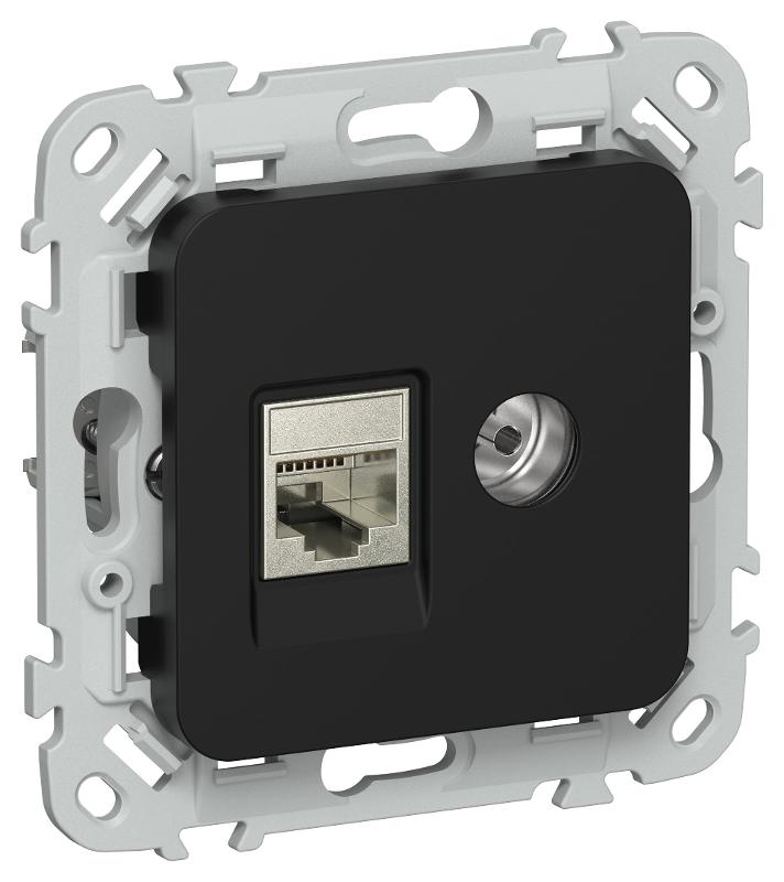 FLITE Розетка 2-ая RJ45/TV кат.6 STP РКТВ6-2-1-ФлЧ черный | FI-AK21-2-K02 | IEK — фото 1 | Sento