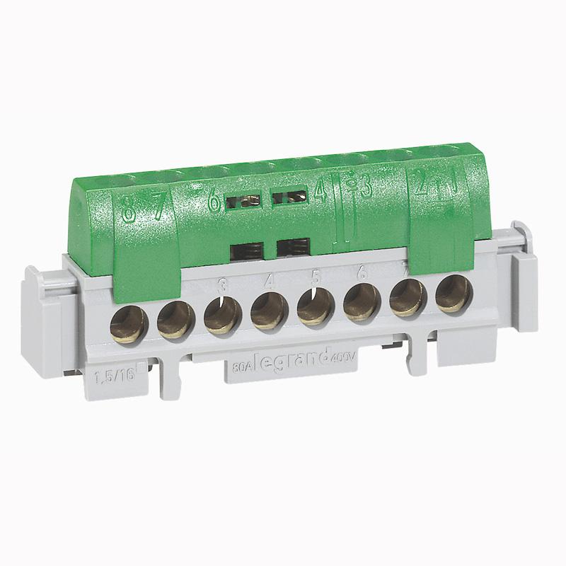 Клеммная колодка IP 2X - земля - зеленая - 2 x 6-25 мм² - 32 x 1,5-16 мм² - длина 276 мм | 004838 | Legrand — Legrand