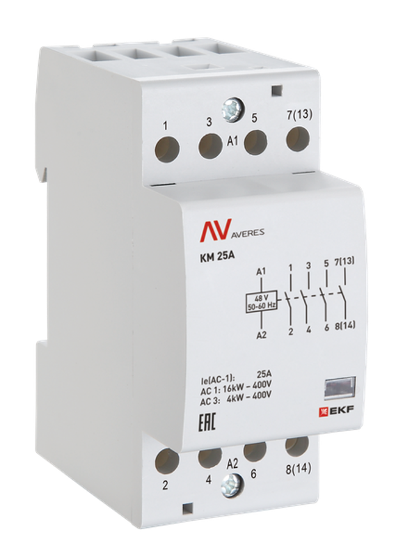 Контактор модульный КМ 25А 4NO 110VAC (2 мод.) AVERES | km-av-2-25-40-110V | EKF — EKF