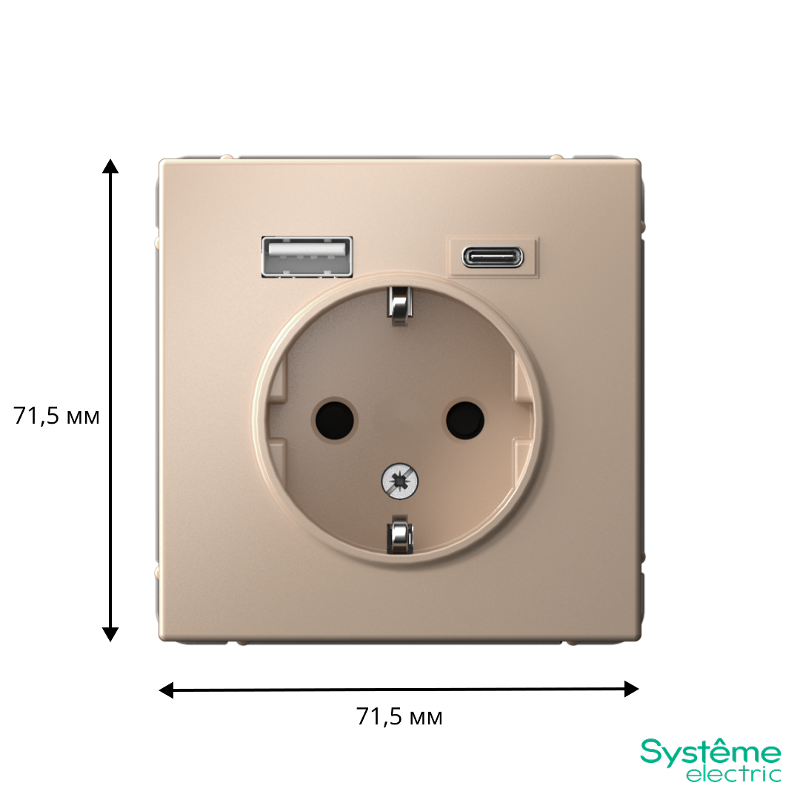 ArtGallery Песочный Розетка 16А с 2 USB A+C, 5В/2,4А/3,0А, 2х5В/1,5А, механизм | GAL001232 | SE — миниатюра 3