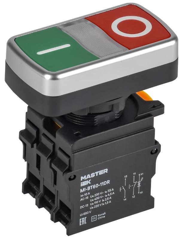 Кнопка "I-O" с подсветкой d=22мм 1NO+1NC MASTER | MI-BT60-11DR-3-11-K51 | IEK — миниатюра 1