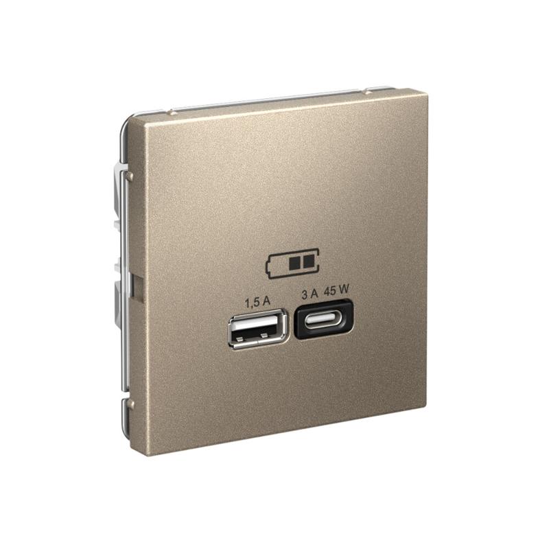 ArtGallery Шампань Розетка USB A + тип-C 45Вт высокоскор.заряд. QC, PD, механизм | GAL000529 | SE — миниатюра 8