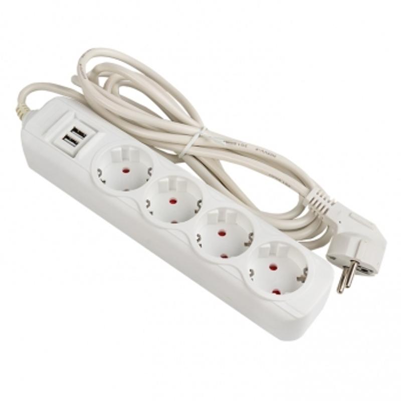 Удлинитель "Эксперт" 4 гнезда 2 метра 16А/3,5кВт с 2 USB 2,1А ПВС 3х1 | UBA16-2USB-4-02i | EKF — EKF