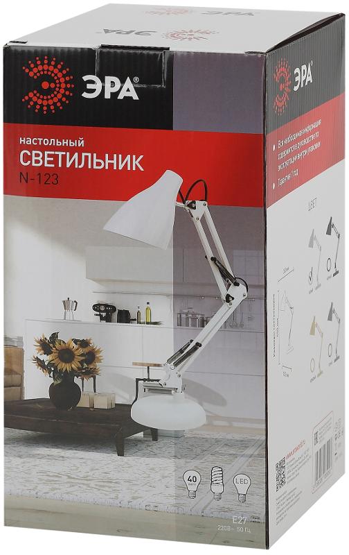 Светильник настольный N-123-Е27-40W-W белый (12/96) | Б0047196 | ЭРА — миниатюра 2