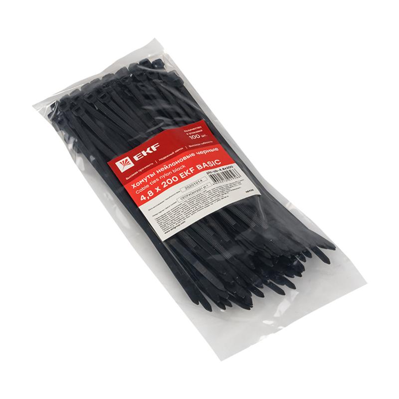 Хомут нейлоновый ЧЕРНЫЙ 4,8х200 (уп./100шт) EKF Simple | plc-cb-4.8x200 | EKF — миниатюра 2