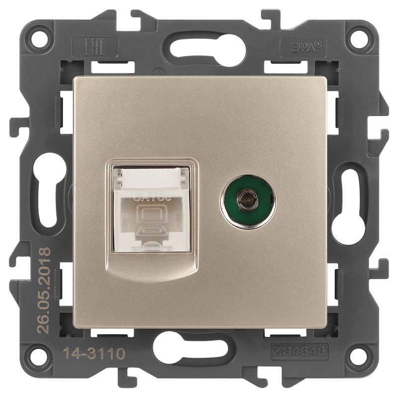 14-3110-04 Розетка RJ45+TV, IP20, шампань | Б0034317 | ЭРА — миниатюра 1