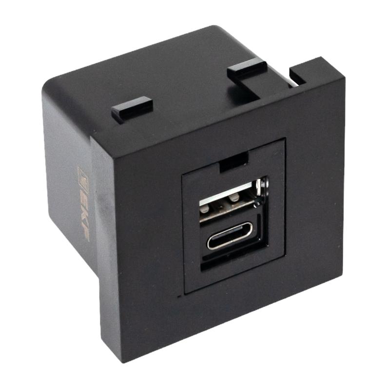Розетка USB A+C, 2.1А, 2 гнезда, без индикатора, черная, матовая |E2MR2B-21USB-10-AC|EKF — миниатюра 6