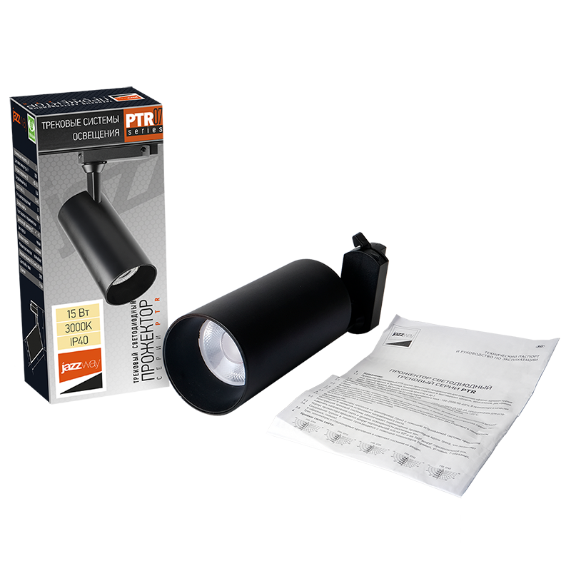 Светильник светодиодный трековый однофазный PTR 0715 15w 3000K 24° BL (чёрный) IP40 | .5018525 | Jazzway — миниатюра 2