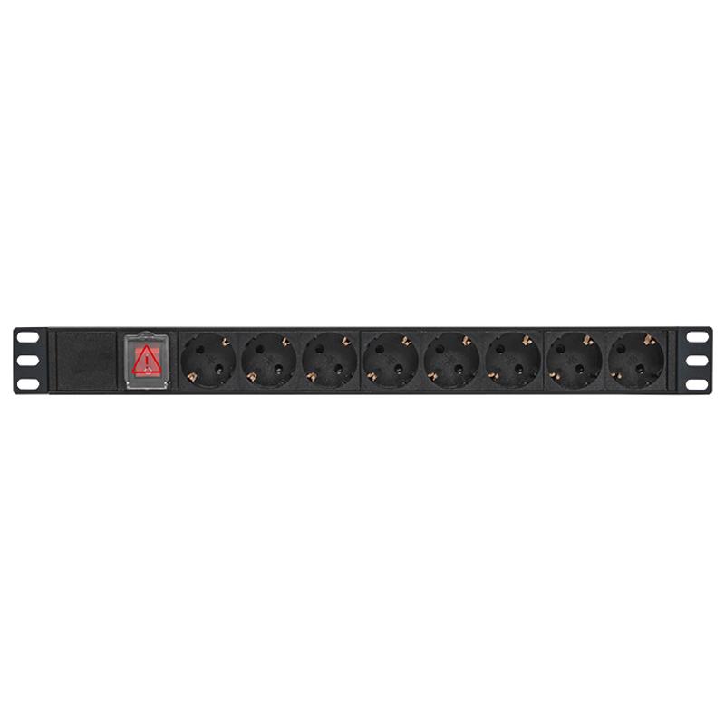 Блок розеток PDU TERACOM PRO 19" 1U 10А/250В 8 розеток Schuko с выключателем разъем C14 | TRP-HPD-LS-10A-8SH-C14 | EKF — миниатюра 2
