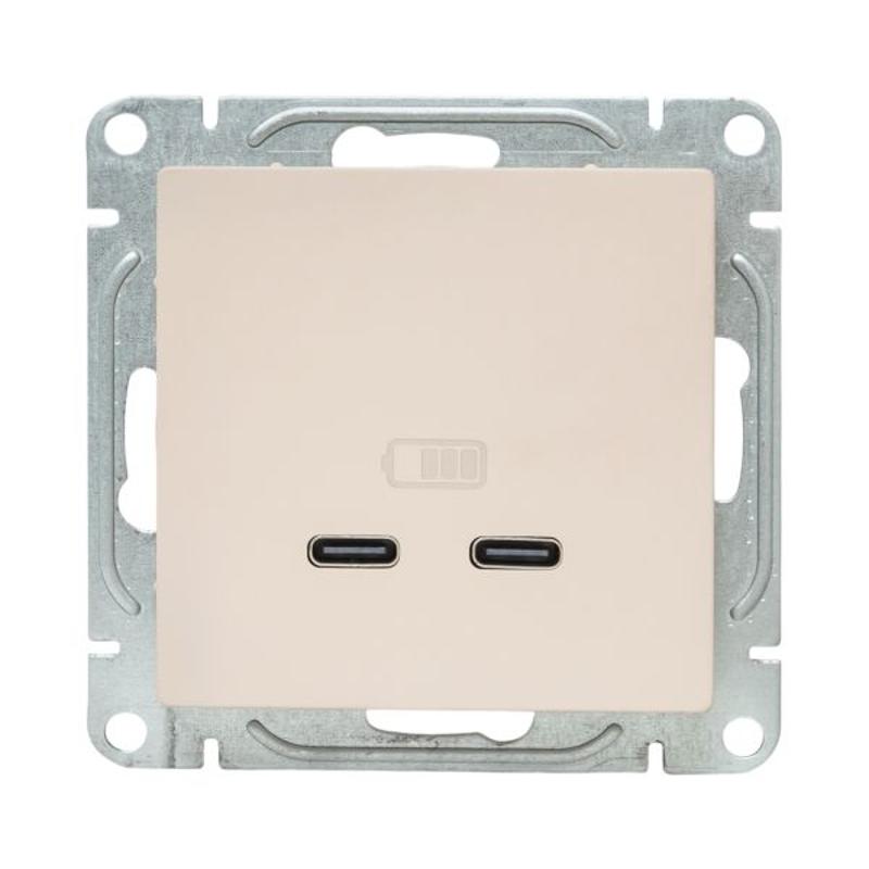 Механизм розетки USB-C - 2шт, кремовый Эпика  |UP1-SOI-2USBC| EKF — миниатюра 4