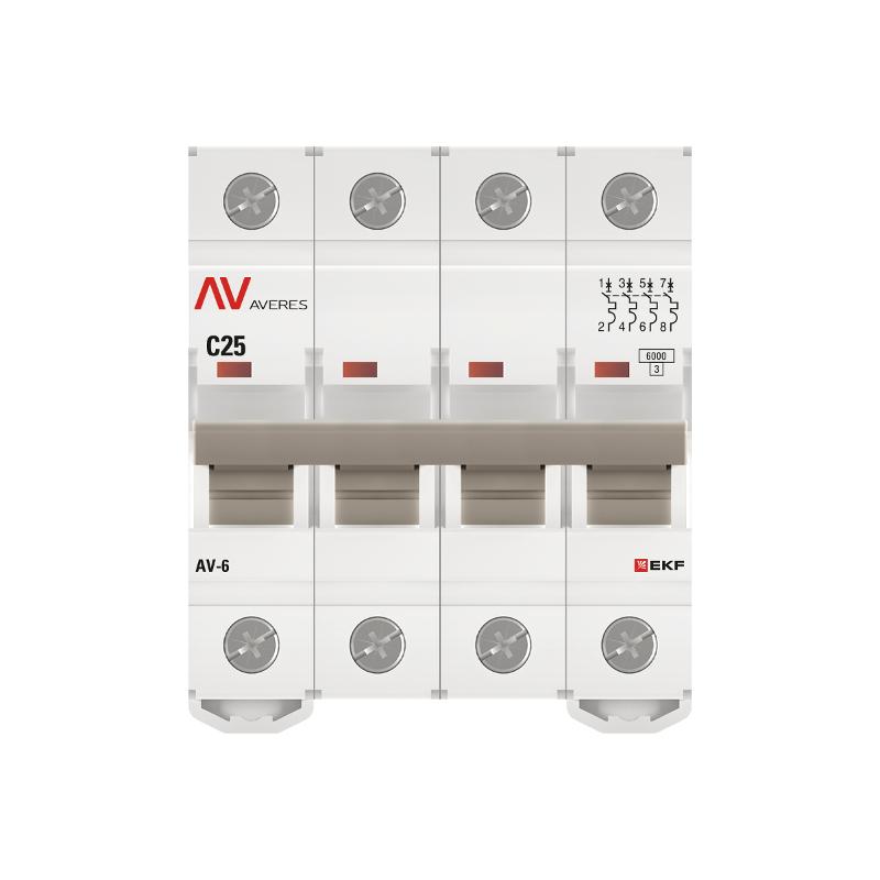 Выключатель автоматический четырехполюсный AV-6 25А C 6кА AVERES | mcb6-4-25C-av | EKF — миниатюра 6