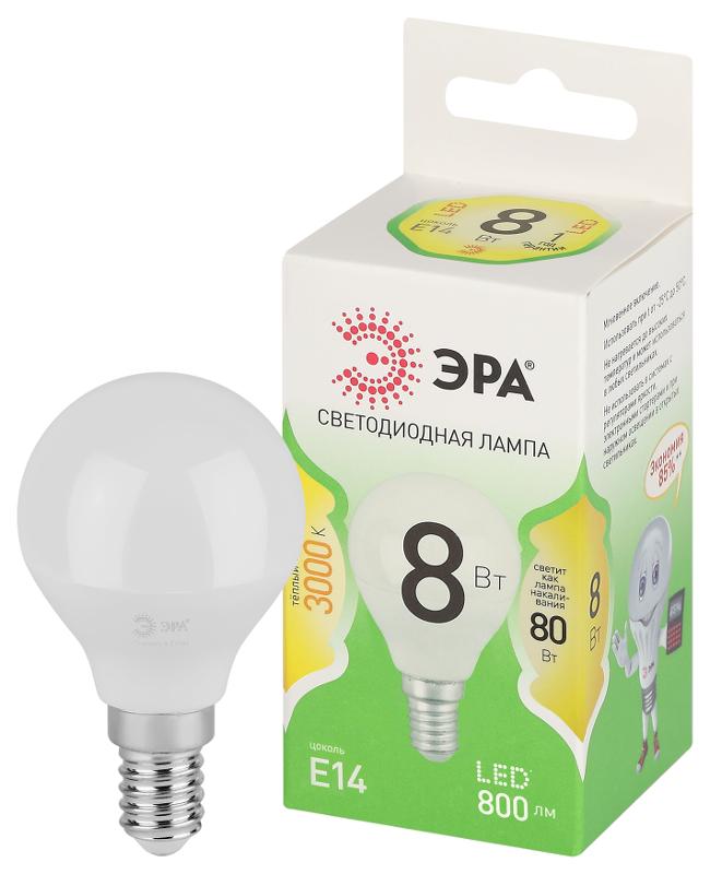Лампа светодиодная  GREEN LINE LED P45-8W-830-E14 GL E14 8 Вт шар теплый свет | Б0067007 | ЭРА — миниатюра 1