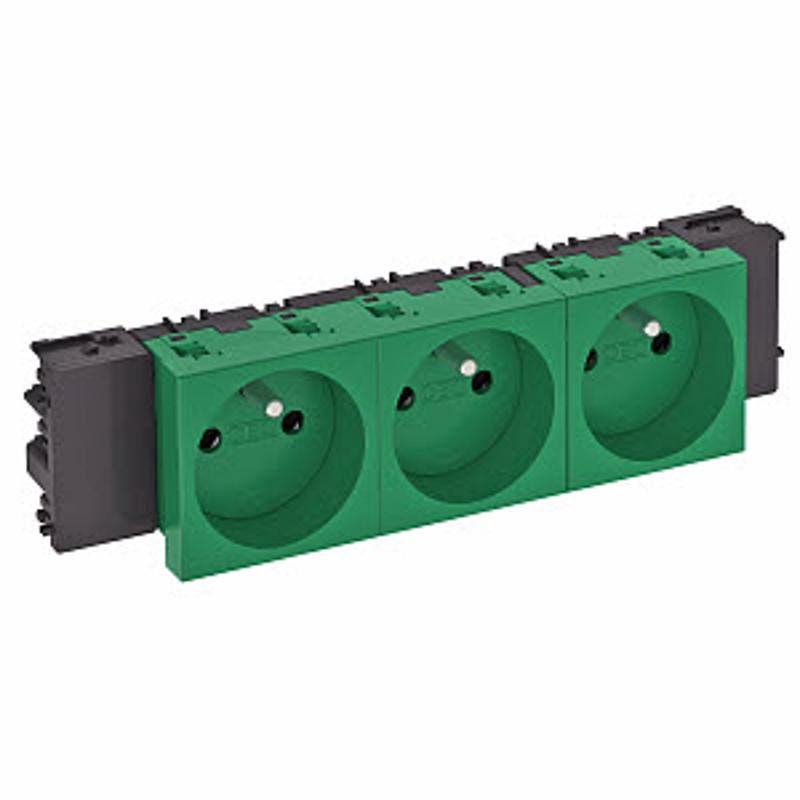 Розетка тройная 0° Modul45connect франц. стандарт, 250 В, 16A (зеленый) (STD-F0C MZGN3) | 6120576 | OBO Bettermann — миниатюра 2