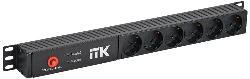 ITK PDU с АВР 6 розеток Schuko 1U без шнура 2 вх. C14 | PH30-06D-41 | ITK — ITK